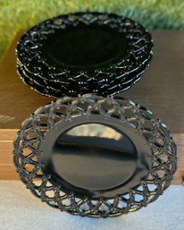 Vintage WESTMORELAND Glass Black Lace Edge Lattice Plates S/4