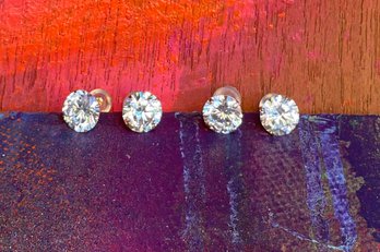 CZ Studs In Copper-Tone Setting (2 Pairs)
