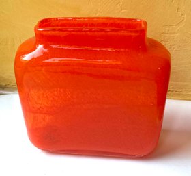 Vintage Vibrant Orange Square Glass Barrel Vase