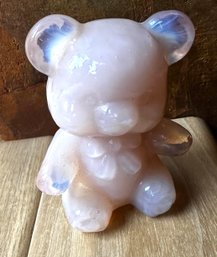Vintage FENTON Pink Glass Teddy Bear