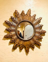 Midcentury Giltwood Sunburst Mirror  C. 1965, Hollywood Regency, Convex Style