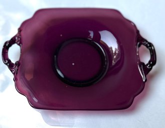 Vintage Purple Amethyst Glass Trinket Tray With Handles