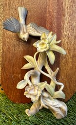 Vintage Porcelain Hand-painted Bird And Blooms On Branch Figure