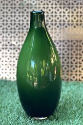 Vintage Signed Emerald Green Ombre Teardrop Cased Glass Vase