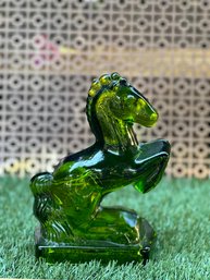 Vintage Emerald Green Glass Rearing Horse Bookend