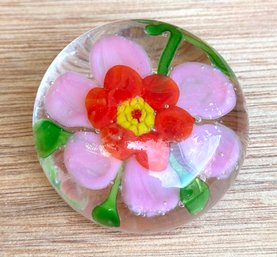 P9 Vintage Handblown Floral Art Glass Paperweight