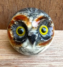 P11 Vintage Carved Alabaster Owl Art Glass Paperweight