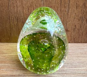 Miniature Vintage Signed Studio Art Bubble Art Glass Paperweight