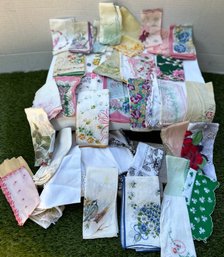 Lot Of 30 Vintage Handkerchiefs  Embroidered, Floral, Scalloped, And Lace-Edged Styles