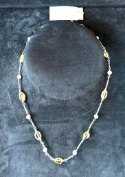 Vintage Sterling Silver Beaded Necklace With Citrine Nuggets And Pearls