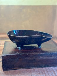 MCM Footed Dark Brown And Black Speckled Trinket Dish