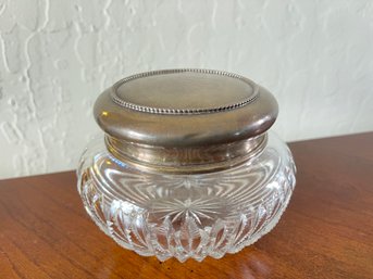 (B19) Antique Sterling Silver Lidded Crystal Dresser Jar