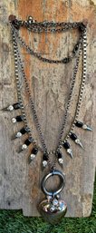 (B6) Gunmetal Spike Choker & Heart Pendant Necklace (Set Of 2)