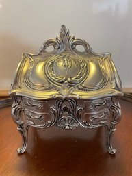 (B4) Antique Ornate Metal Jewelry Casket