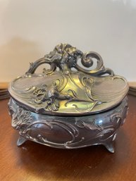 (B6) Antique Casket Style Footed Jewelry Box By Rogers Silver Co.