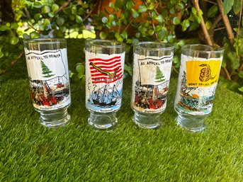 Set Of 4 FLAGS FOR FREEDOM Revolutionary War Glass Tumblers