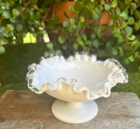 Vintage FENTON Silver Crest Ruffled Pedestal Candy Bowl