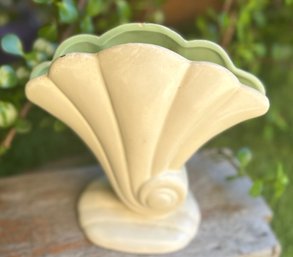 Vintage MCM RED WING Art Deco White Fan Swirl Vase