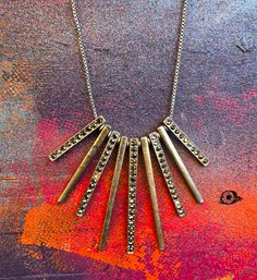 B126 Vintage Rhinestone Metal Sunburst Statement Necklace