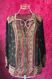Vintage Silk Sheer Boho Blouse  Paisley Gypsy Print & Icon Era Energy