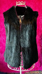 Vintage Reversible Velvet & Faux Fur Vest  Asian-Inspired Burnout  Black Fur Drama