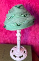 Vintage 1950s Chartreuse Swirl Tulle Hat With Satin Ribbon Detail  No Label