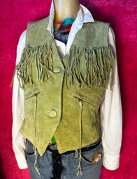 Vintage Chartreuse Green Suede Fringed Vest