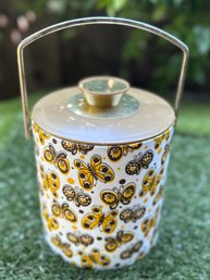 Vintage 1960s Mod Butterfly Ice Bucket  Gold Handle, Lucite Knob, Pop Art Vibe
