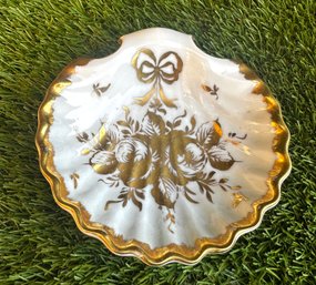 Vintage Couleuvre France For Limoges  Gilded Shell Dish, Limited Edition Art Porcelain
