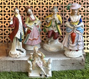 Lot Of 5 Vintage Colonial Bisque Figurines  Hand Painted Japan/Germany (c. 1950s)