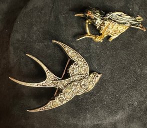 Vintage Bird Brooch Duo  Jeweled Swallow & Signed Gerrys Enamel Pin
