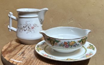 Vintage Limoges France Gravy Boat & Underplate  Fern Studio Floral Garland