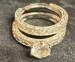 LaFonn Sterling Silver Simulated Diamond Engagement & Wedding Band Ring Set