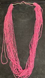 Vintage Hot Pink Multi-Strand Seed Bead Necklace