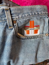 Vintage Upcycled LEVIs W/ Cigarette Pack Embroidery (TJDG Artist Collab)