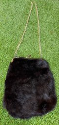 Sold Vintage 1960's/70s Rabbit Fur Purse Chain Handle Oblong Kiss Lock Satin Lined