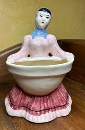 Vintage Ceramic Lady With Basket Planter Vase