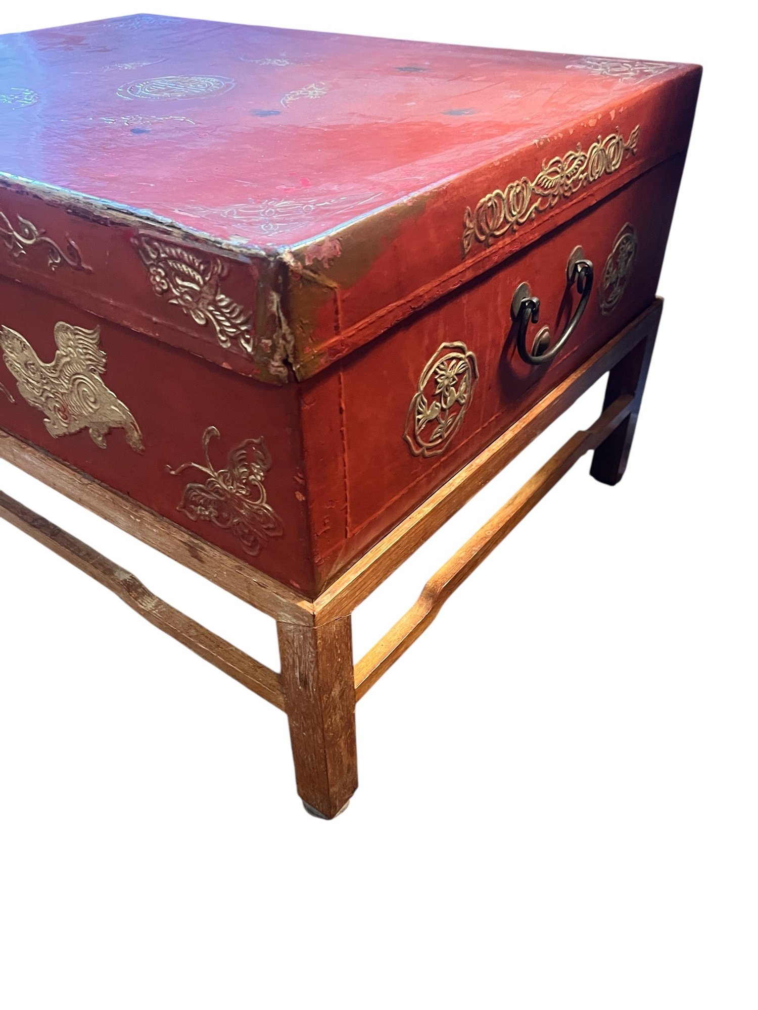 Vintage 1940s Lacquered Leather Chinese Chest On Stand #1371 ...