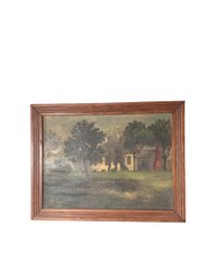 Antique 19th Century Pastoral Oil On Canvas Signed Currier