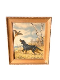 Vintage Signed Paul Wood Lithograph Artwork Of A Hunting Dog