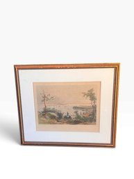 19th-century Hand Colored Engraving Across The Hudson River From Weehawken New Jersey Toward Manhattan
