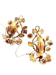 Pair Of Vintage Italian Gilt Tole Wall Sconces