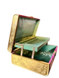 Vintage Chinoiserie Purple & Gold Silk & Metal Jewelry Box