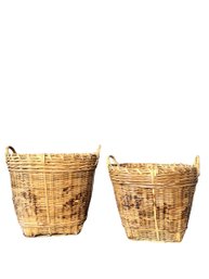 Pair Of VIntage Chinese Bamboo Baskets