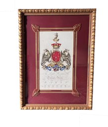 Antique Hand Colored English Crest In Frame Archer Name