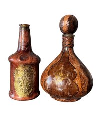 Pair Of Vintage Italian Leather Bottles