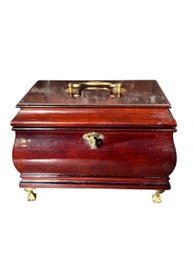 Vintage Mahogany Wooden Jewelry Box With Brass Feet