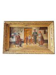 Large Amazing 19th Century Dutch School Oil On Canvas Interior Genre Attributed To Hubert Salentin