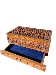 Vintage Hand Carved Wood Jewelry Chest