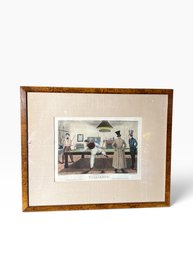 19th Century Antique Hand Colored English Billiards Game Engraving By W H Pyne